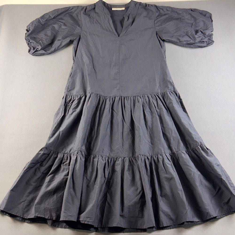 Roller Rabbit Seraphina Tiered Poplin Midi Dress Black Cotton Silk XS